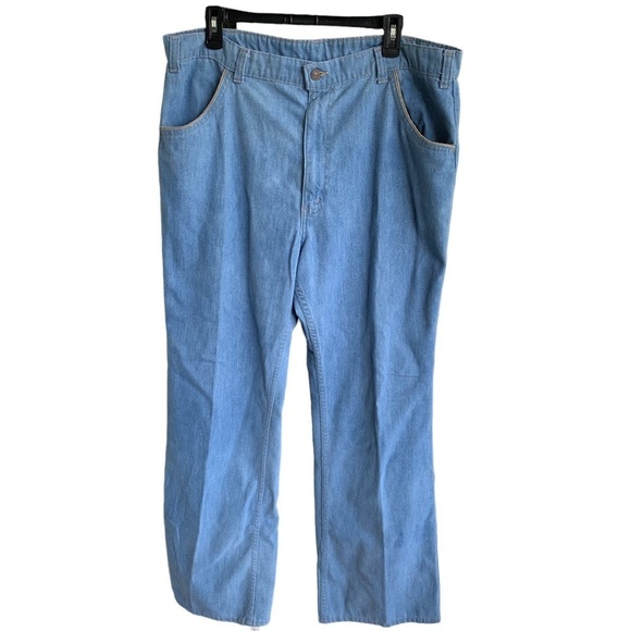 Vintage 70s Levi’s For Men Wide Bell Bottom Leg Light Wash Blue Jeans - Picture 1 of 5